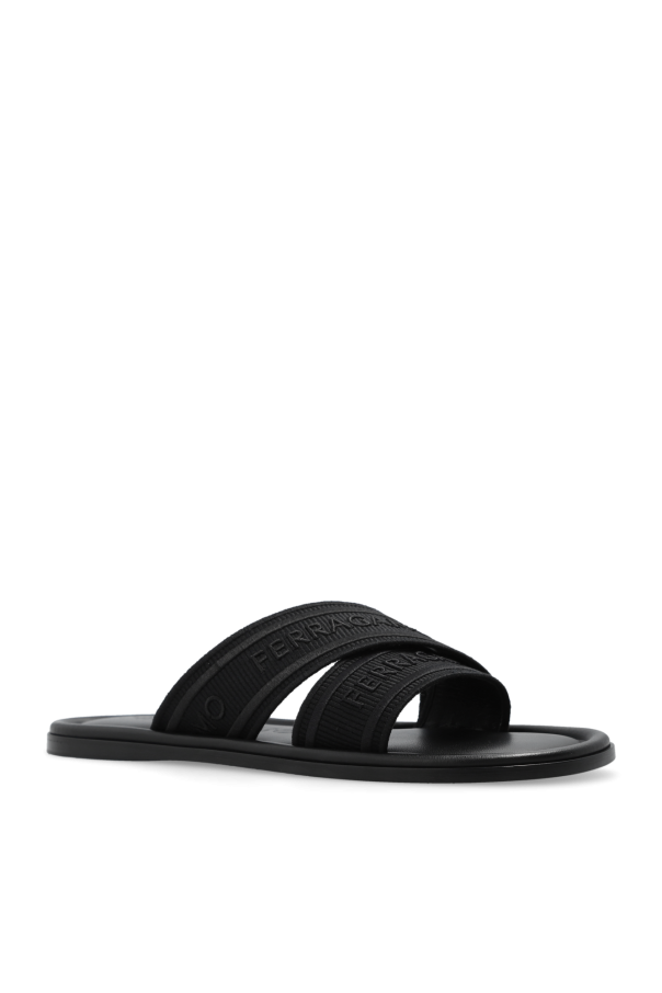 Black crystal strap 115 sandals | FERRAGAMO 'Laurene' slides
